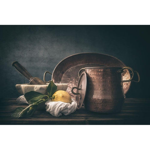 Copper Cookware Black Modern Wood Framed Art Print by La Gioia, Bart