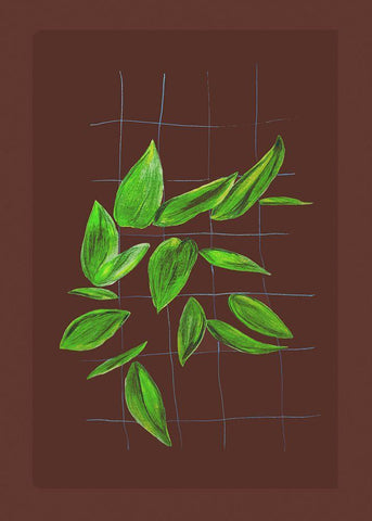 Grid leaves 3 Black Ornate Wood Framed Art Print with Double Matting by Woelders, Tania Sloth