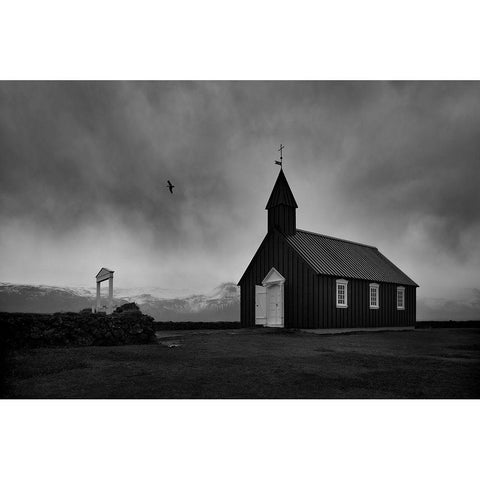 Black church Black Modern Wood Framed Art Print with Double Matting by Uhrin, Milan