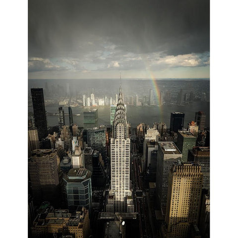 Rainbow Above Chrysler Building Gold Ornate Wood Framed Art Print with Double Matting by Fahmy, Ahmed