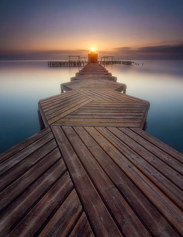 Palkway in the sun White Modern Wood Framed Art Print with Double Matting by Lopez, Bartolome