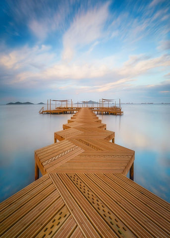 Pasarela I White Modern Wood Framed Art Print with Double Matting by Lopez, Bartolome