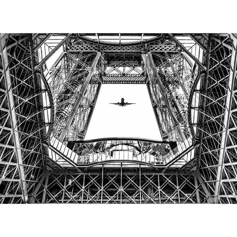 Paris Eifel Black Modern Wood Framed Art Print with Double Matting by Philippe, Laruelle