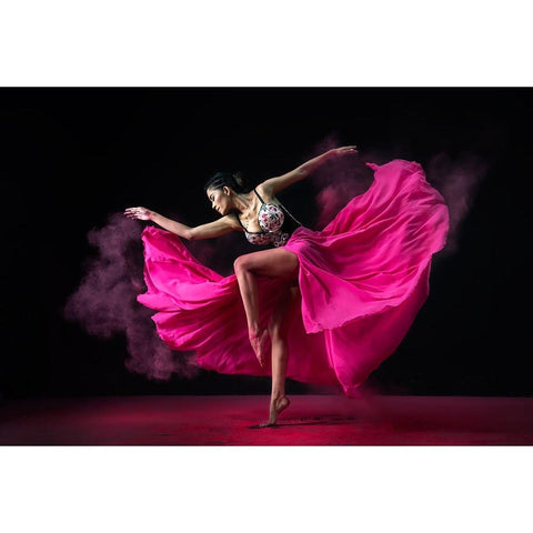 Dancing Pink Black Modern Wood Framed Art Print with Double Matting by Suharini, Mieke