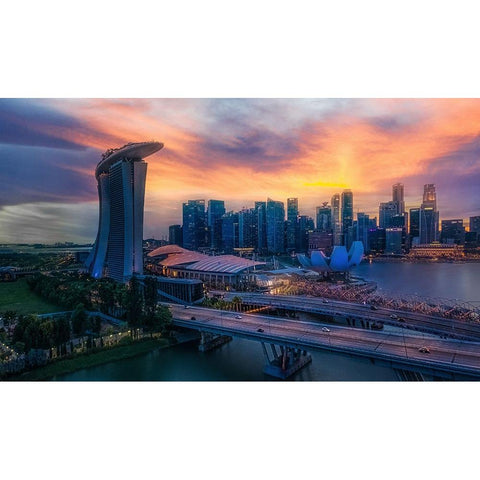 Marina Bay Black Modern Wood Framed Art Print by Yang, Jianping