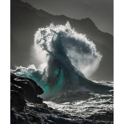 Kauai Twisted Wave Black Modern Wood Framed Art Print with Double Matting by Fong, Ken