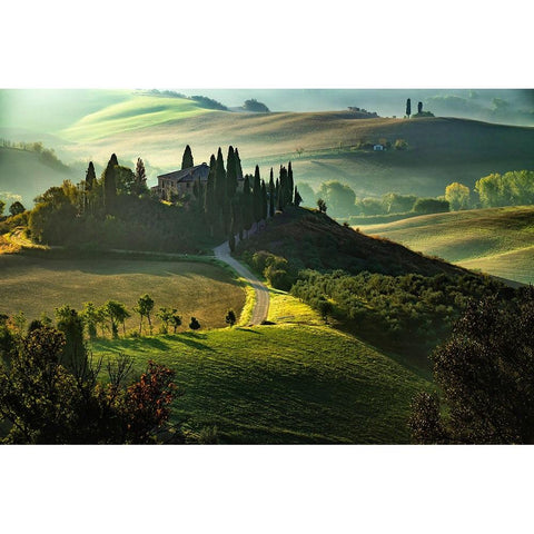 Val d Orcia Gold Ornate Wood Framed Art Print with Double Matting by Guerra, Pasquale