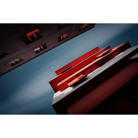 Red White Modern Wood Framed Art Print by Ajkabajka