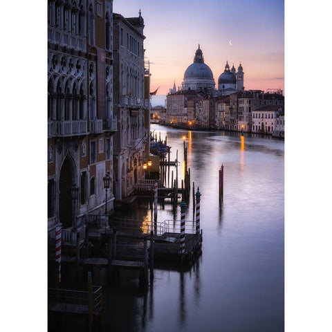 Venice, sunrise from the Academia bridge White Modern Wood Framed Art Print by Klemensak, Tomaz