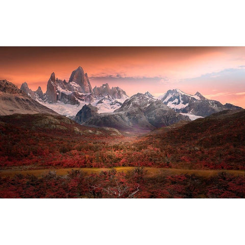 Fitz Roy Mountain in Autumn Gold Ornate Wood Framed Art Print with Double Matting by And Hongchao, Gu