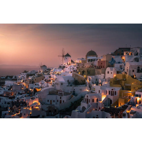 Oia White Modern Wood Framed Art Print by Mathur, Sandeep