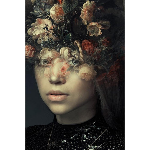 FLORAL PORTRAIT Black Modern Wood Framed Art Print with Double Matting by Adrian Chis, Paul