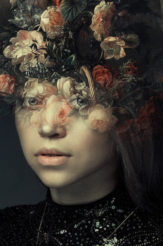 FLORAL PORTRAIT Black Ornate Wood Framed Art Print with Double Matting by Adrian Chis, Paul