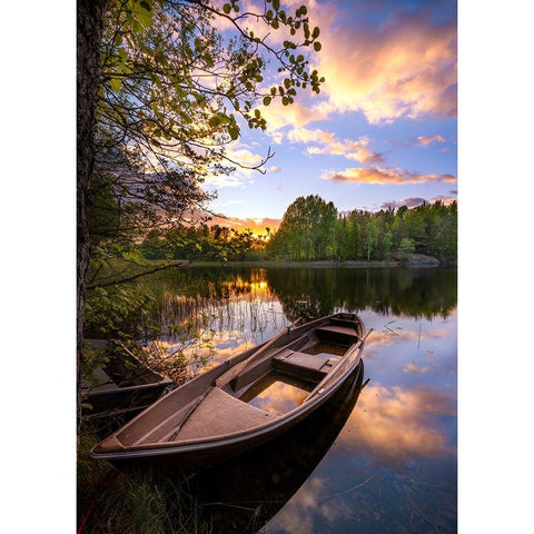 Reflection in the boat Gold Ornate Wood Framed Art Print with Double Matting by Lindsten, Christian