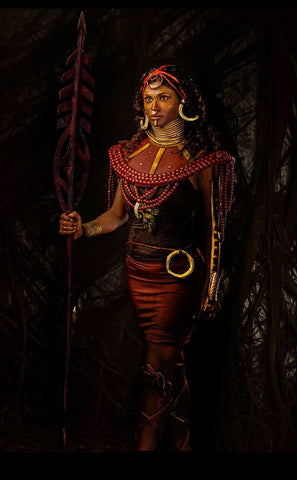 Masai Warrior White Modern Wood Framed Art Print with Double Matting by Chattopadhyay, Debasish