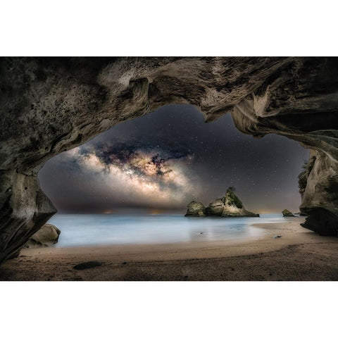 In the cave with starry sky White Modern Wood Framed Art Print by Suzuki, Daiki