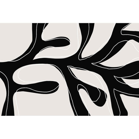 Abstract Twig Black And White White Modern Wood Framed Art Print by Uplusmestudio