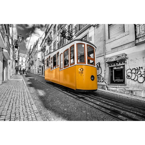 Funicular Bairro Alto Black Modern Wood Framed Art Print with Double Matting by Kreiten, Mike