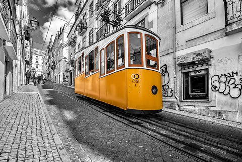 Funicular Bairro Alto Black Ornate Wood Framed Art Print with Double Matting by Kreiten, Mike