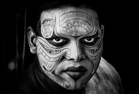 Theyyam Ceremony Performer-I - India Black Ornate Wood Framed Art Print with Double Matting by Inazio Kuesta, Joxe