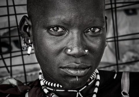 Larim Tribe Woman - South Sudan Black Ornate Wood Framed Art Print with Double Matting by Inazio Kuesta, Joxe