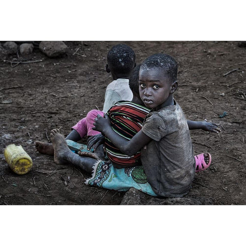 Pokot Tribe Children - Kenya White Modern Wood Framed Art Print by Inazio Kuesta, Joxe