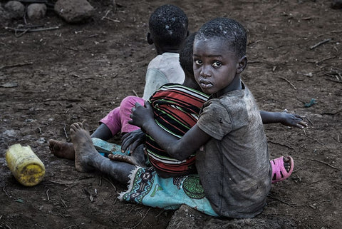 Pokot Tribe Children - Kenya Black Ornate Wood Framed Art Print with Double Matting by Inazio Kuesta, Joxe