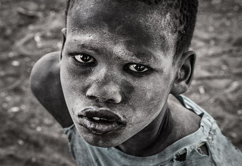 Mundari Child. White Modern Wood Framed Art Print with Double Matting by Inazio Kuesta, Joxe