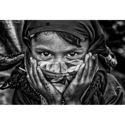 Rohingya Refugee Girl - Bangladesh White Modern Wood Framed Art Print by Inazio Kuesta, Joxe