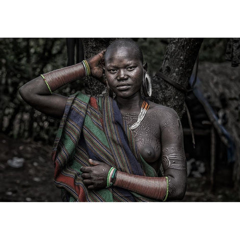 Surmi Tribe Woman - Ethiopia Gold Ornate Wood Framed Art Print with Double Matting by Inazio Kuesta, Joxe