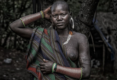 Surmi Tribe Woman - Ethiopia Black Ornate Wood Framed Art Print with Double Matting by Inazio Kuesta, Joxe