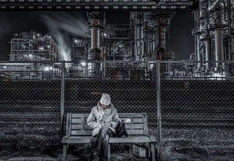 Lonesome Black Ornate Wood Framed Art Print with Double Matting by Hara, Tomoshi