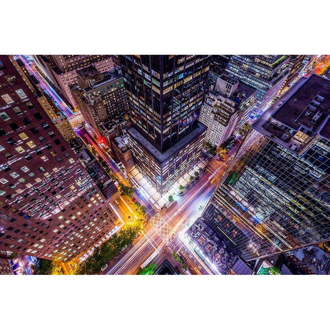 Electrify II - New York City Night Trails Gold Ornate Wood Framed Art Print with Double Matting by Harriman, Toby