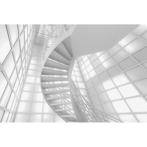 Stairs in White Black Modern Wood Framed Art Print with Double Matting by Bauer, Andreas
