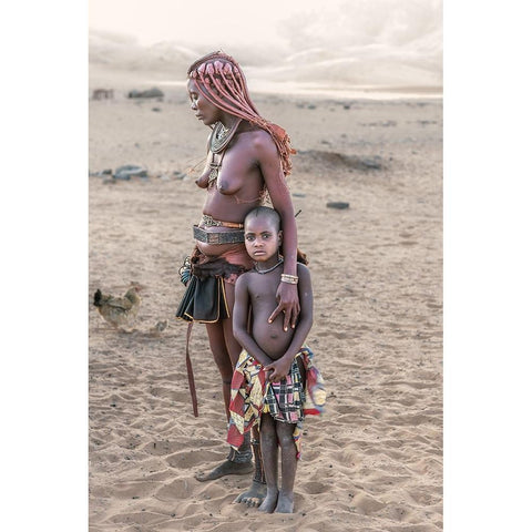 Himba Mother And Daughter Black Modern Wood Framed Art Print with Double Matting by Cole, Trevor