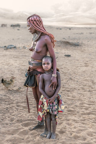 Himba Mother And Daughter Black Ornate Wood Framed Art Print with Double Matting by Cole, Trevor