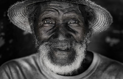 happy man in Cuba. Black Ornate Wood Framed Art Print with Double Matting by Raskin, Moris