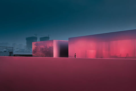 Lost City Black Ornate Wood Framed Art Print with Double Matting by Guan, Xiaopeng