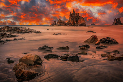 Canary Sunset White Modern Wood Framed Art Print with Double Matting by Popan, Adrian