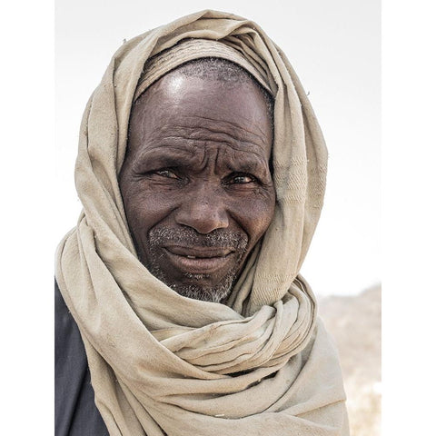 Elder At Niergui Refugee Camp-Tchad Black Modern Wood Framed Art Print with Double Matting by Molina, Elena