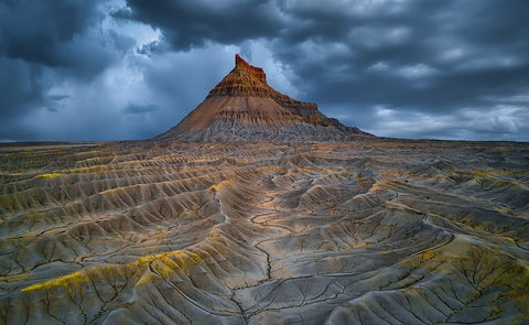 Factory Butte Before A Thunderstorm Black Ornate Wood Framed Art Print with Double Matting by Zheng, Michael