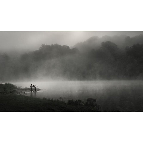 Misty RIVer Black Modern Wood Framed Art Print by Zeng, Kenneth