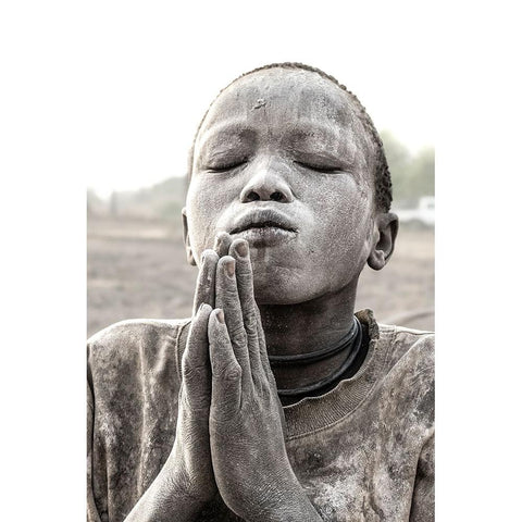 Praying Black Modern Wood Framed Art Print with Double Matting by Molina, Elena