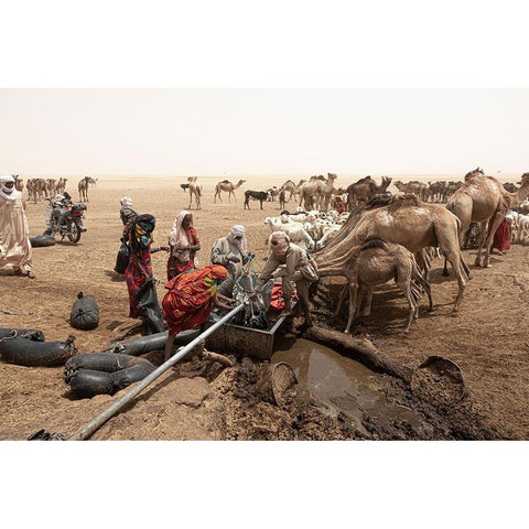 So Much ActIVity Around The Well At Borkou Desert-Tchad Black Modern Wood Framed Art Print with Double Matting by Molina, Elena