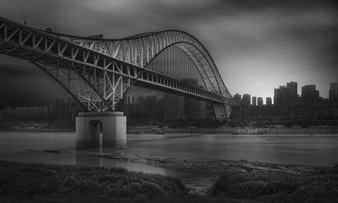 Chaotianmen Bridge White Modern Wood Framed Art Print with Double Matting by Wang, Alvin