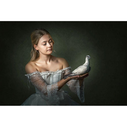 Pigeongirl White Modern Wood Framed Art Print by Egger, Marcel