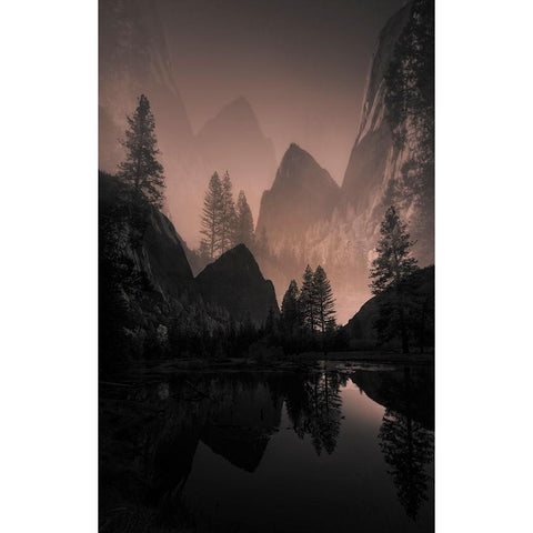 Foggy Mountain Black Modern Wood Framed Art Print by Deng, Larry