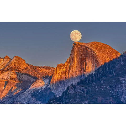 Moonrise Over Half Dome White Modern Wood Framed Art Print by Lin, Ning