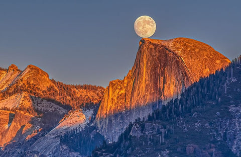 Moonrise Over Half Dome Black Ornate Wood Framed Art Print with Double Matting by Lin, Ning