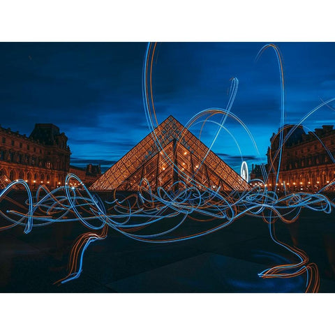 Light Painting At Louvre Museum Black Modern Wood Framed Art Print with Double Matting by Amir